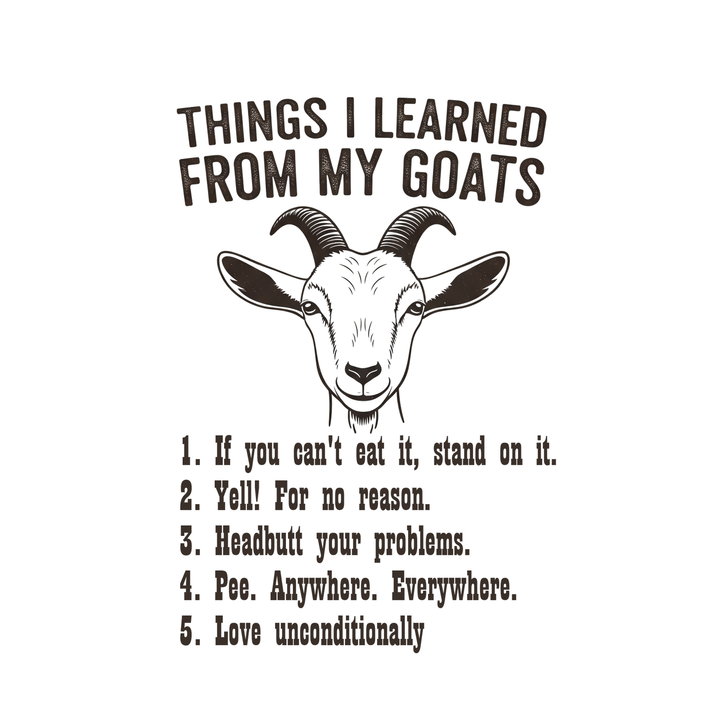 🐐 Goat Lessons | Unisex 100% Cotton Tee | Goat Humor | XS-3X | Curley's Creek