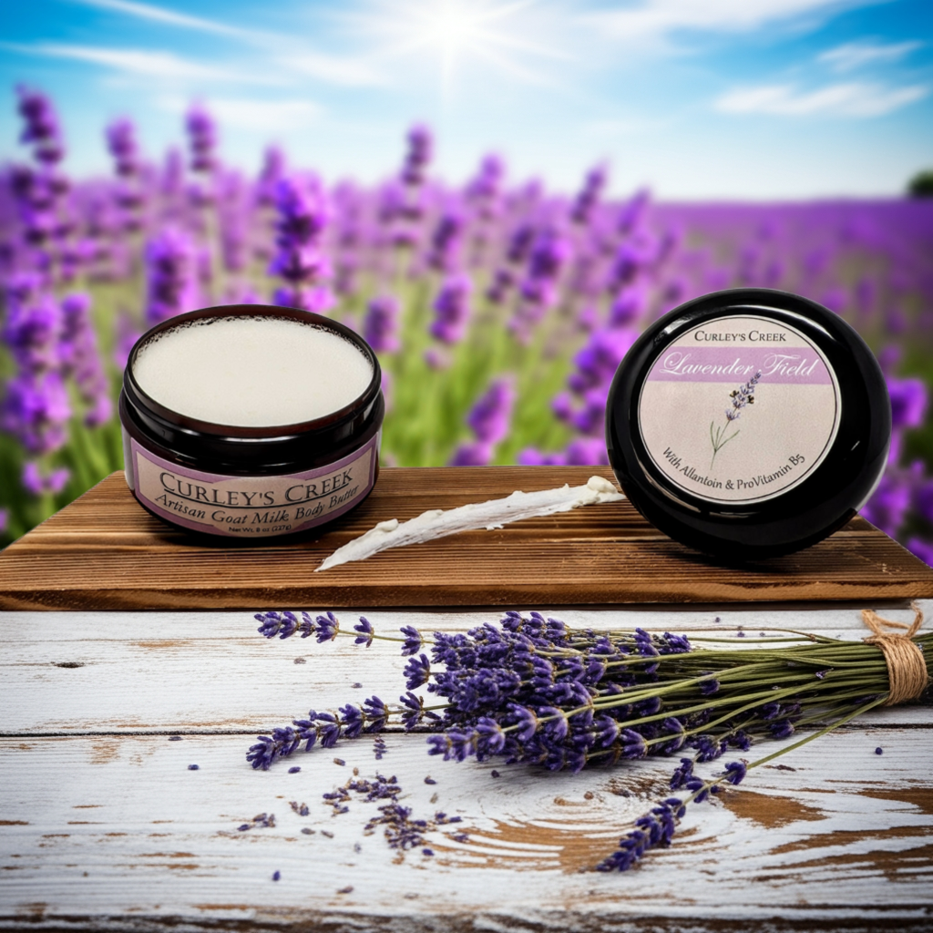 💜 Lavender Field | Goat Milk Body Butter | Handmade Natural Skincare | Allantoin & Pro-Vitamin B5 | 8 Ounces | Curley's Creek