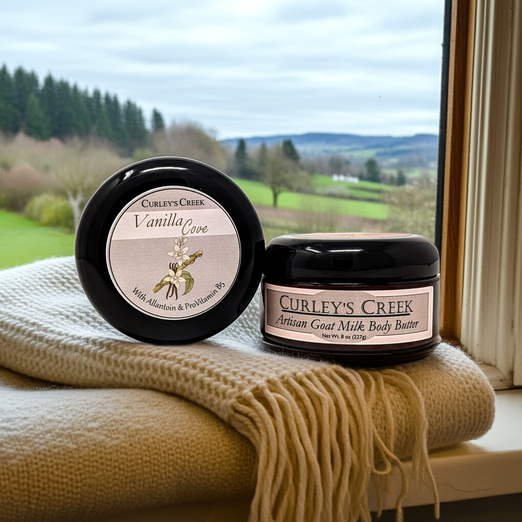 🍦Vanilla Cove | Goat Milk Body Butter | Handmade Natural Skincare | 8 Ounces | Luxurious Moisturizer | Allantoin & ProVitamin B5 | Curley's Creek