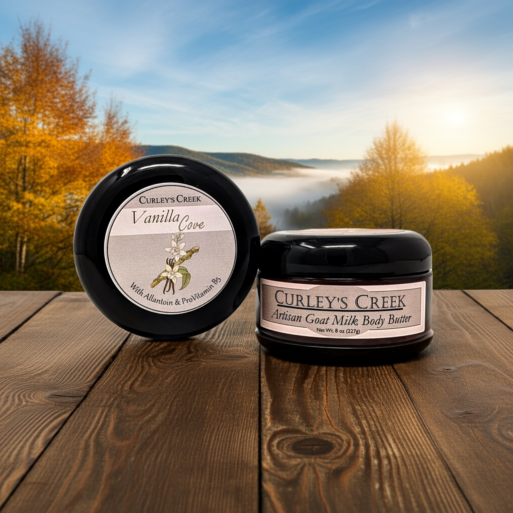 🍦Vanilla Cove | Goat Milk Body Butter | Handmade Natural Skincare | 8 Ounces | Luxurious Moisturizer | Allantoin & ProVitamin B5 | Curley's Creek