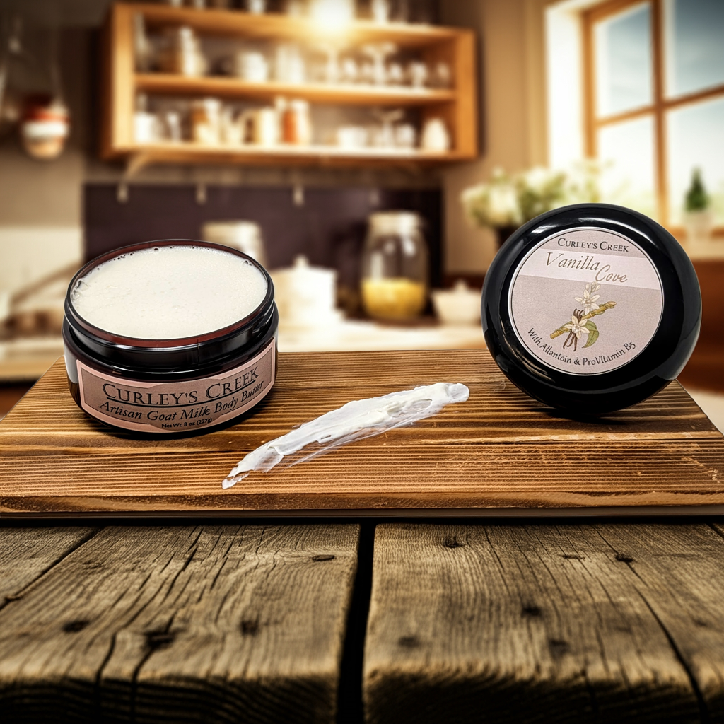 🍦Vanilla Cove | Goat Milk Body Butter | Handmade Natural Skincare | 8 Ounces | Luxurious Moisturizer | Allantoin & ProVitamin B5 | Curley's Creek