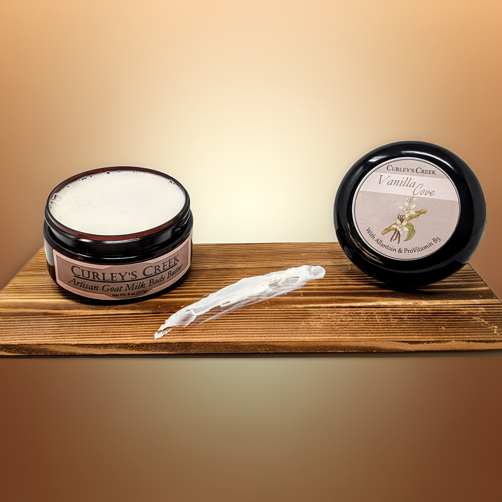 🍦Vanilla Cove | Goat Milk Body Butter | Handmade Natural Skincare | 8 Ounces | Luxurious Moisturizer | Allantoin & ProVitamin B5 | Curley's Creek