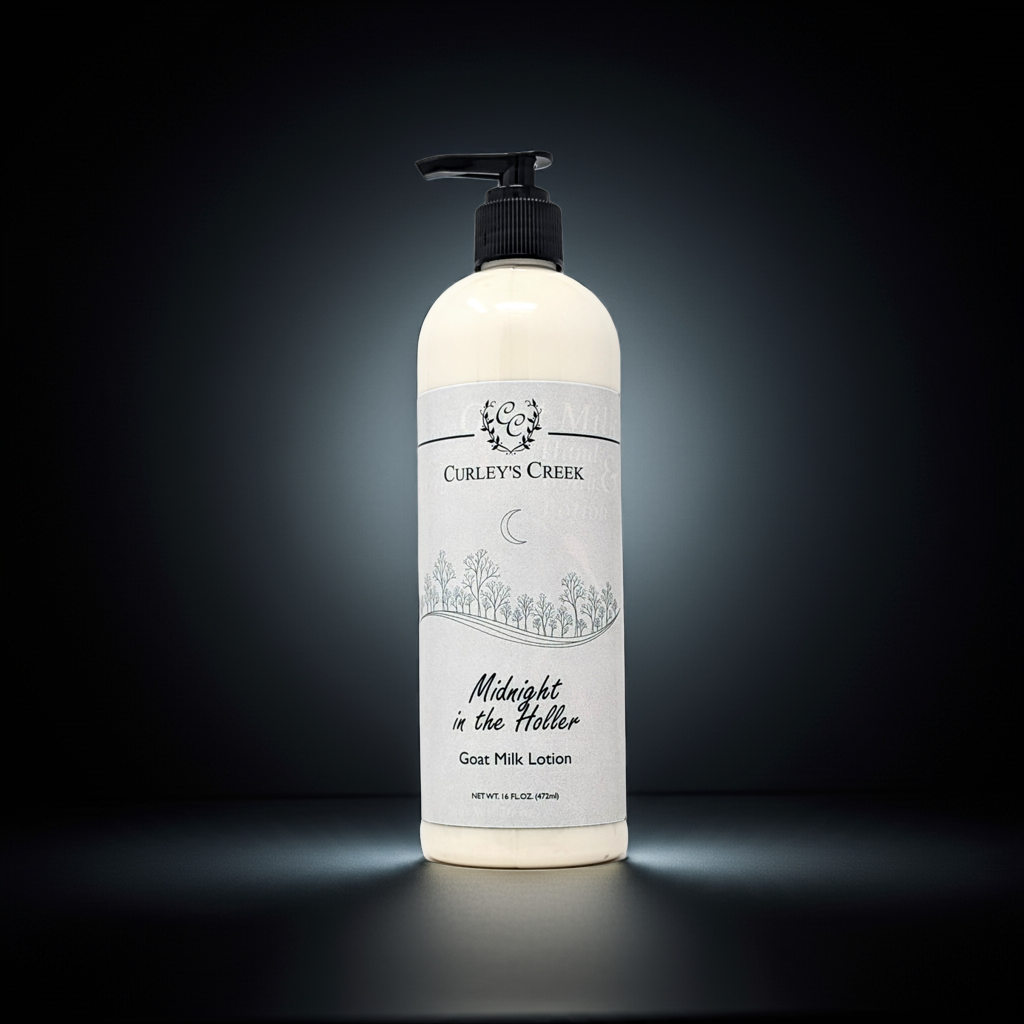 Midnight in the Holler Goat Milk Lotion | Smoky Earthy Hand & Body Moisturizer | 4oz | 8oz | 16oz | Curley's Creek Skincare