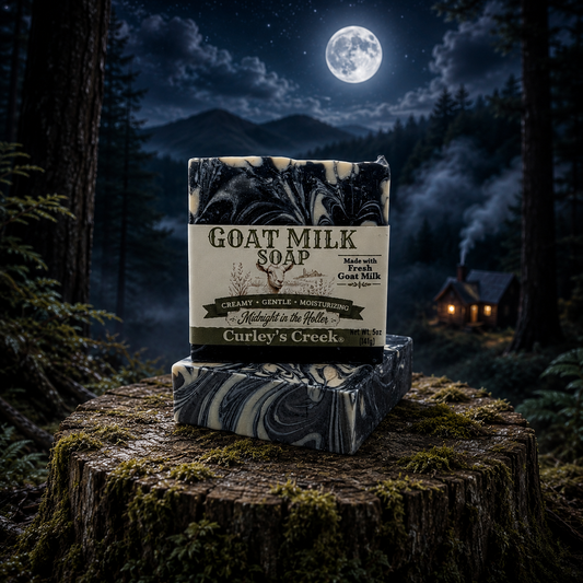 Goat Milk Soap | Midnight in the Holler | Handmade Natural Skincare | Smoky Woods & Spice | Curley’s Creek®
