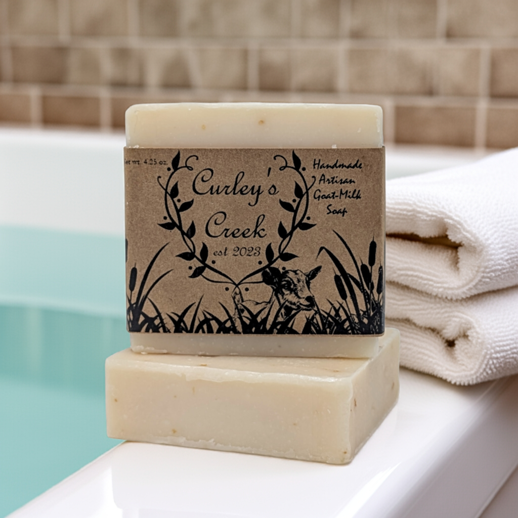💧 Pure Creek | Goat Milk Soap Bar | Handmade Natural Skincare | 4.25 Ounce | Unscented | Curley's Creek