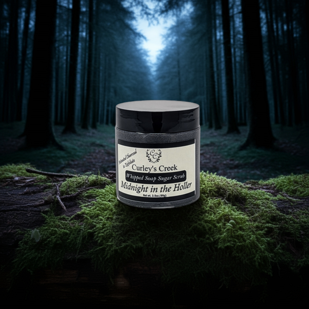 🌙 Midnight in the Holler | Whipped Soap Sugar Scrub | Mahogany & Teakwood | 3.5oz | 7oz | Curley's Creek