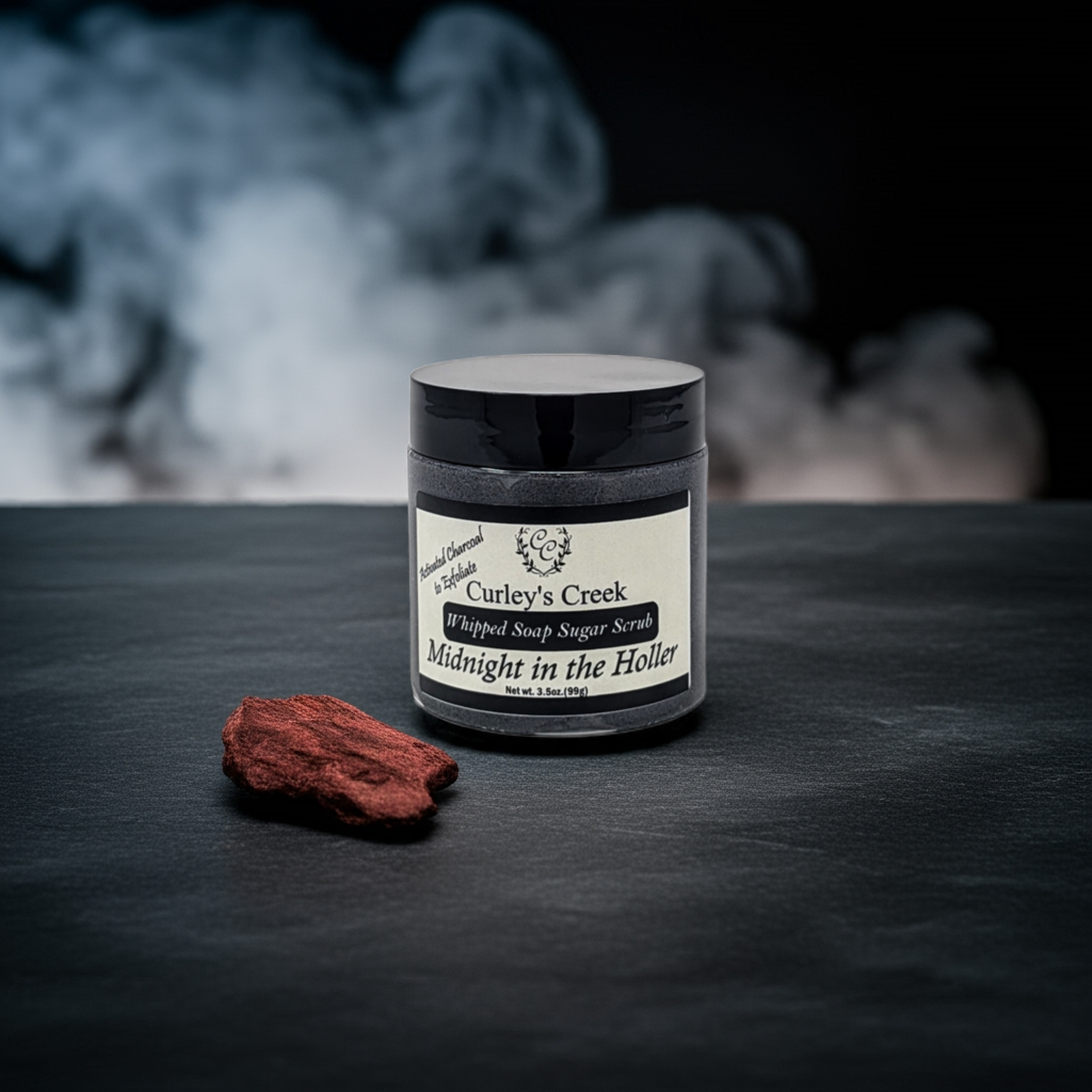 🌙 Midnight in the Holler | Whipped Soap Sugar Scrub | Mahogany & Teakwood | 3.5oz | 7oz | Curley's Creek