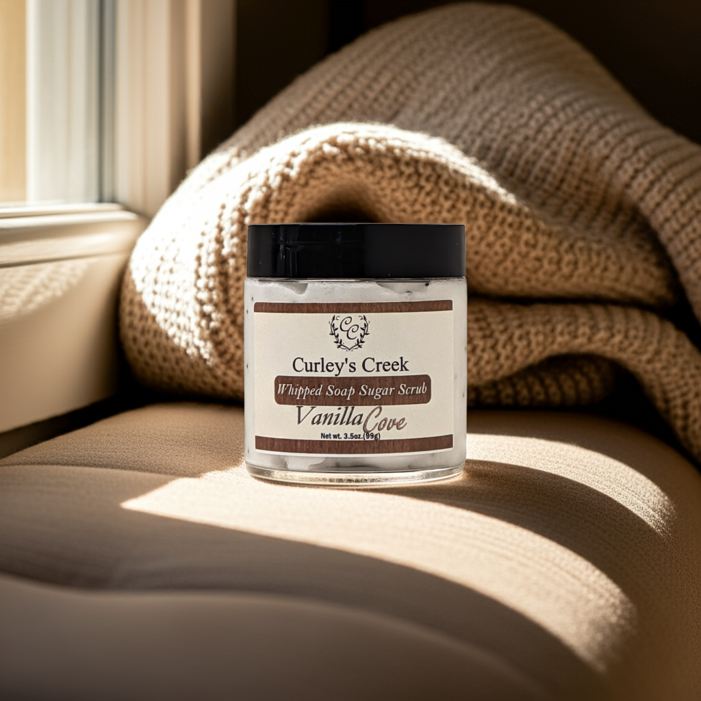 🍦Vanilla Cove | Whipped Soap Sugar Scrub | Handmade Natural Skincare | 3.5oz | 7oz | Exfoliating | Curley's Creek