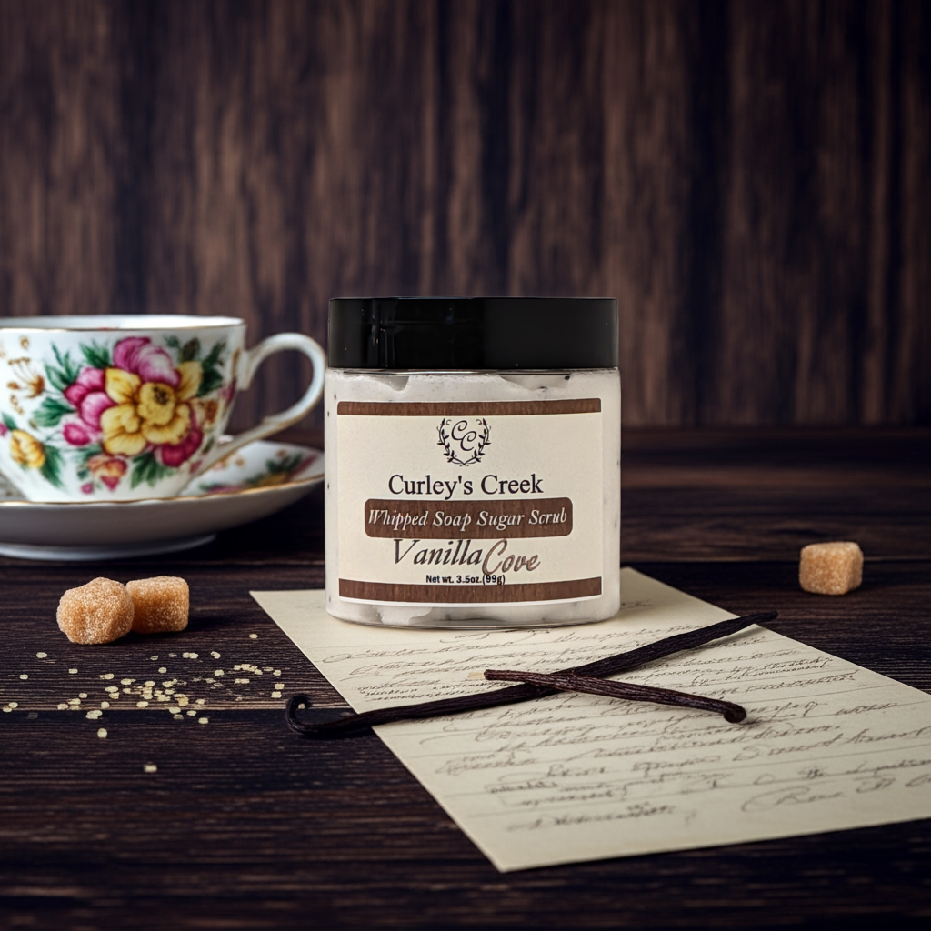 🍦Vanilla Cove | Whipped Soap Sugar Scrub | Handmade Natural Skincare | 3.5oz | 7oz | Exfoliating | Curley's Creek