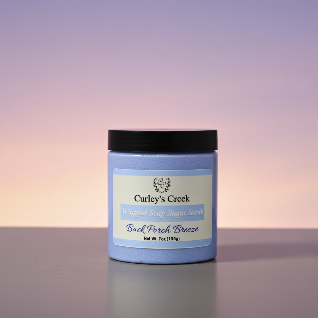 🍃 Back Porch Breeze | Exfoliating Whipped Soap Sugar Scrub | Fresh Clean Fragrance | 7oz | Curley's Creek
