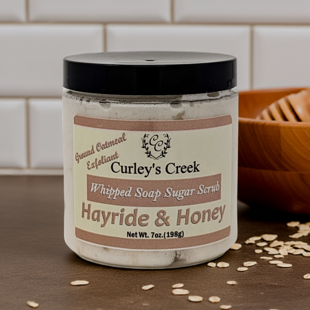 🌾 Hayride & Honey | Whipped Soap Sugar Scrub | Oatmeal Milk & Honey | 3.5oz | 7oz | Curley's Creek