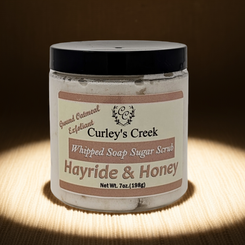 🌾 Hayride & Honey | Whipped Soap Sugar Scrub | Oatmeal Milk & Honey | 3.5oz | 7oz | Curley's Creek