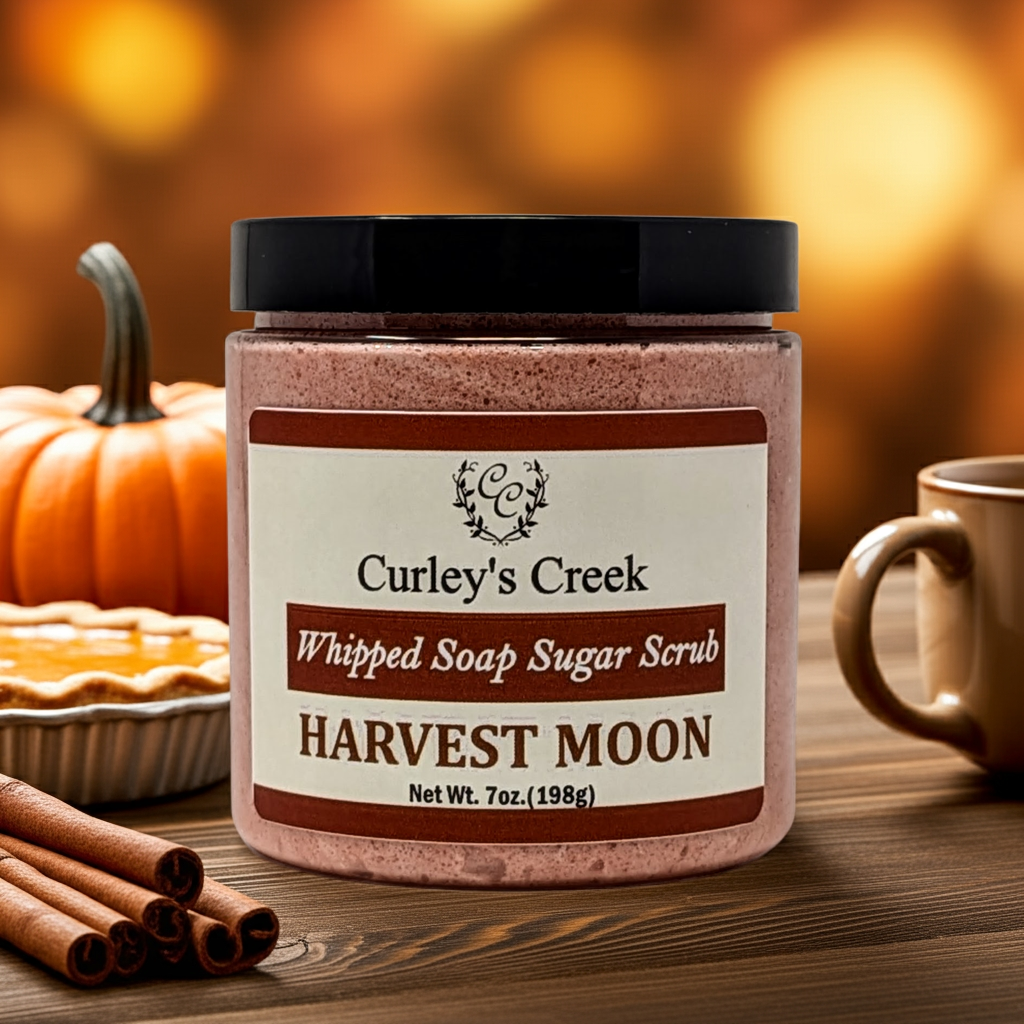 🎃 Harvest Moon | Whipped Soap Sugar Scrub | Handmade Natural Skincare | 7oz | Exfoliating | Perfect for Fall | Curley’s Creek
