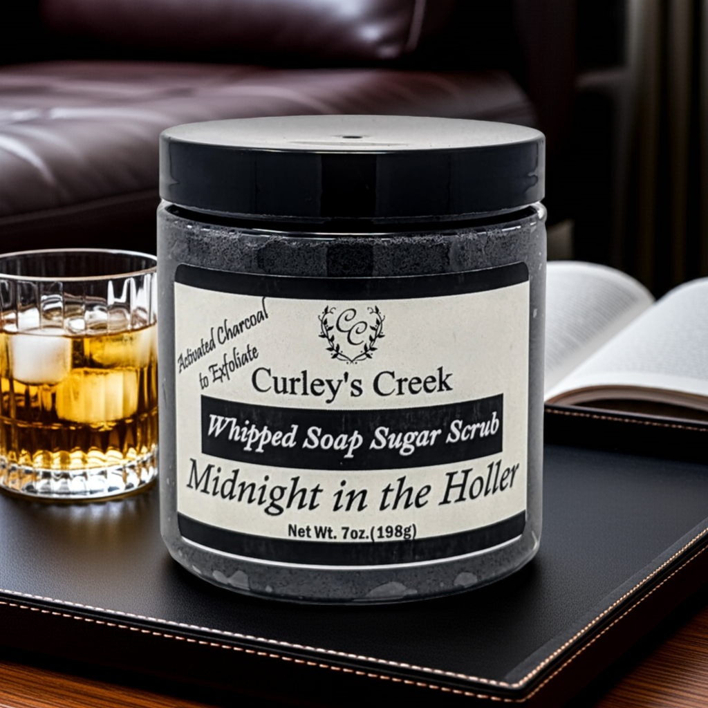 🌙 Midnight in the Holler | Whipped Soap Sugar Scrub | Mahogany & Teakwood | 3.5oz | 7oz | Curley's Creek