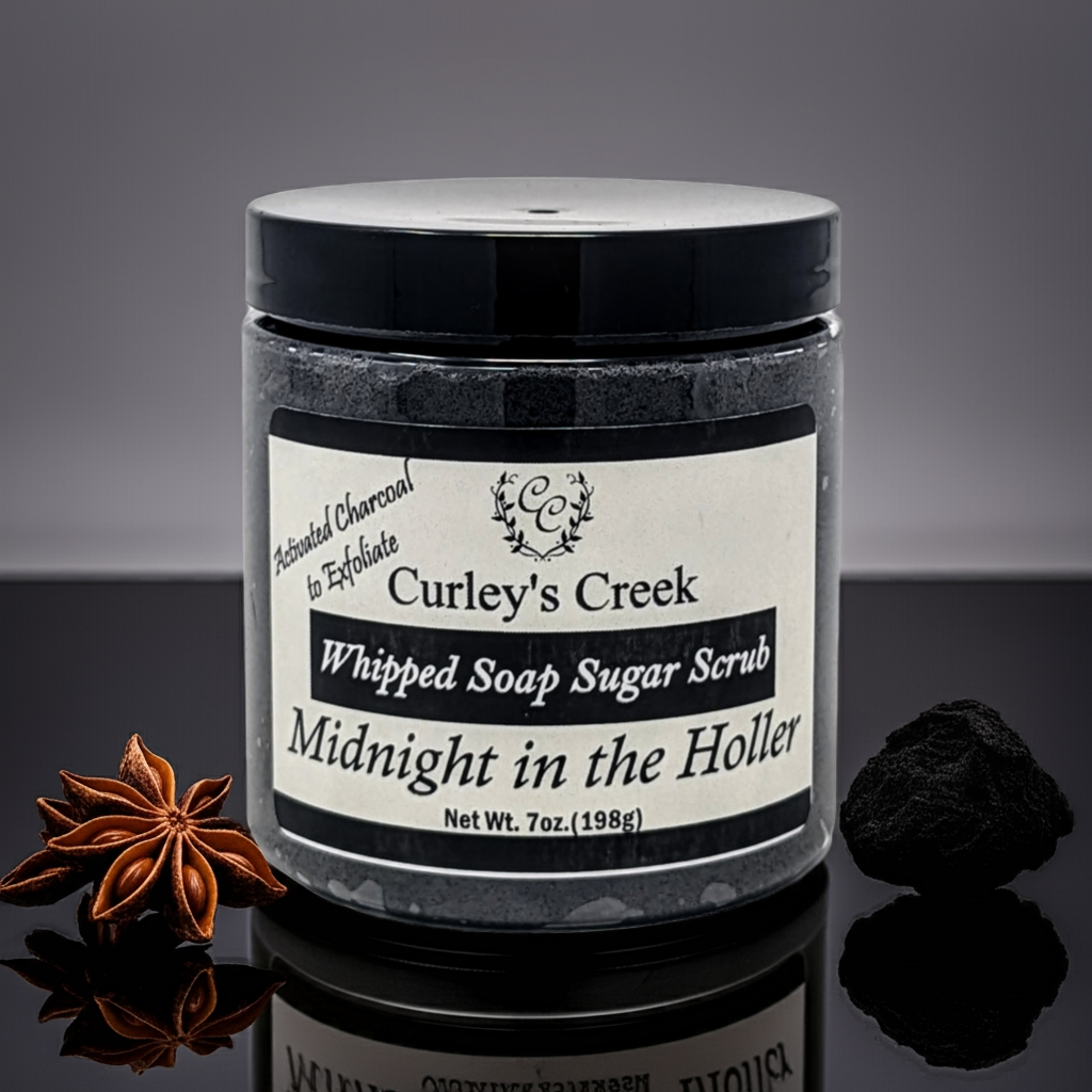 🌙 Midnight in the Holler | Whipped Soap Sugar Scrub | Mahogany & Teakwood | 3.5oz | 7oz | Curley's Creek