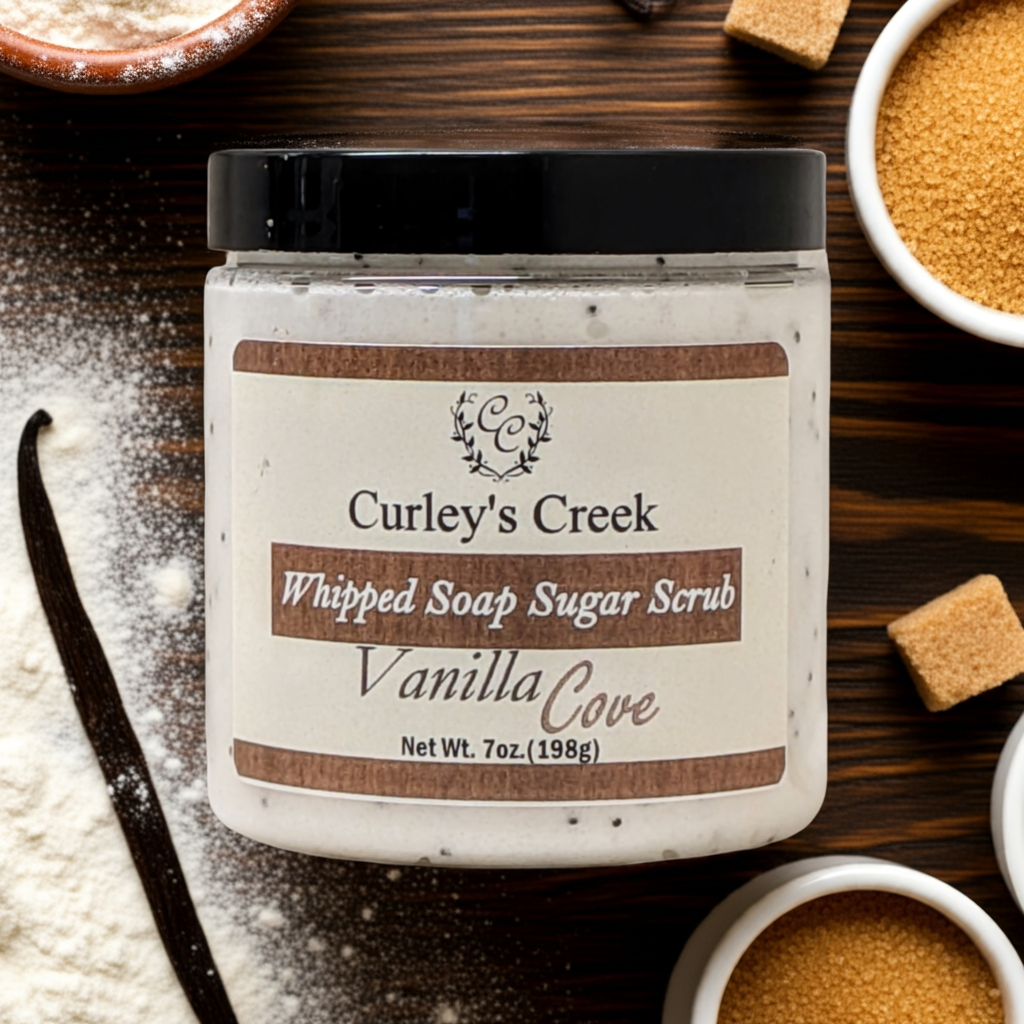 🍦Vanilla Cove | Whipped Soap Sugar Scrub | Handmade Natural Skincare | 3.5oz | 7oz | Exfoliating | Curley's Creek