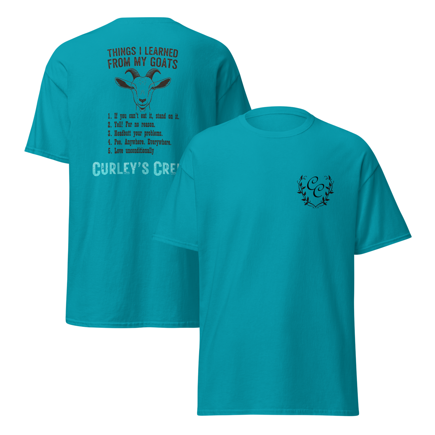 🐐 Goat Lessons | Unisex 100% Cotton Tee | Goat Humor | XS-3X | Curley's Creek