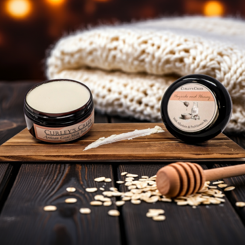 🌾 Hayride & Honey | Goat Milk Body Butter | Handmade Natural Skincare | Allantoin & Pro-Vitamin B5 | 8 Ounces | Curley's Creek