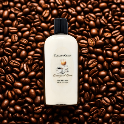 Barnyard Brew Goat Milk Lotion | Warm Coconut Coffee Scent | Handmade Moisturizer | 4oz | 8oz | 16oz | Curley’s Creek