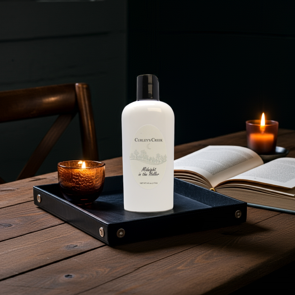 Midnight in the Holler Goat Milk Lotion | Smoky Earthy Hand & Body Moisturizer | 4oz | 8oz | 16oz | Curley's Creek Skincare