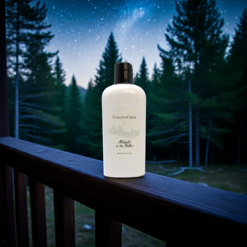 Midnight in the Holler Goat Milk Lotion | Smoky Earthy Hand & Body Moisturizer | 4oz | 8oz | 16oz | Curley's Creek Skincare