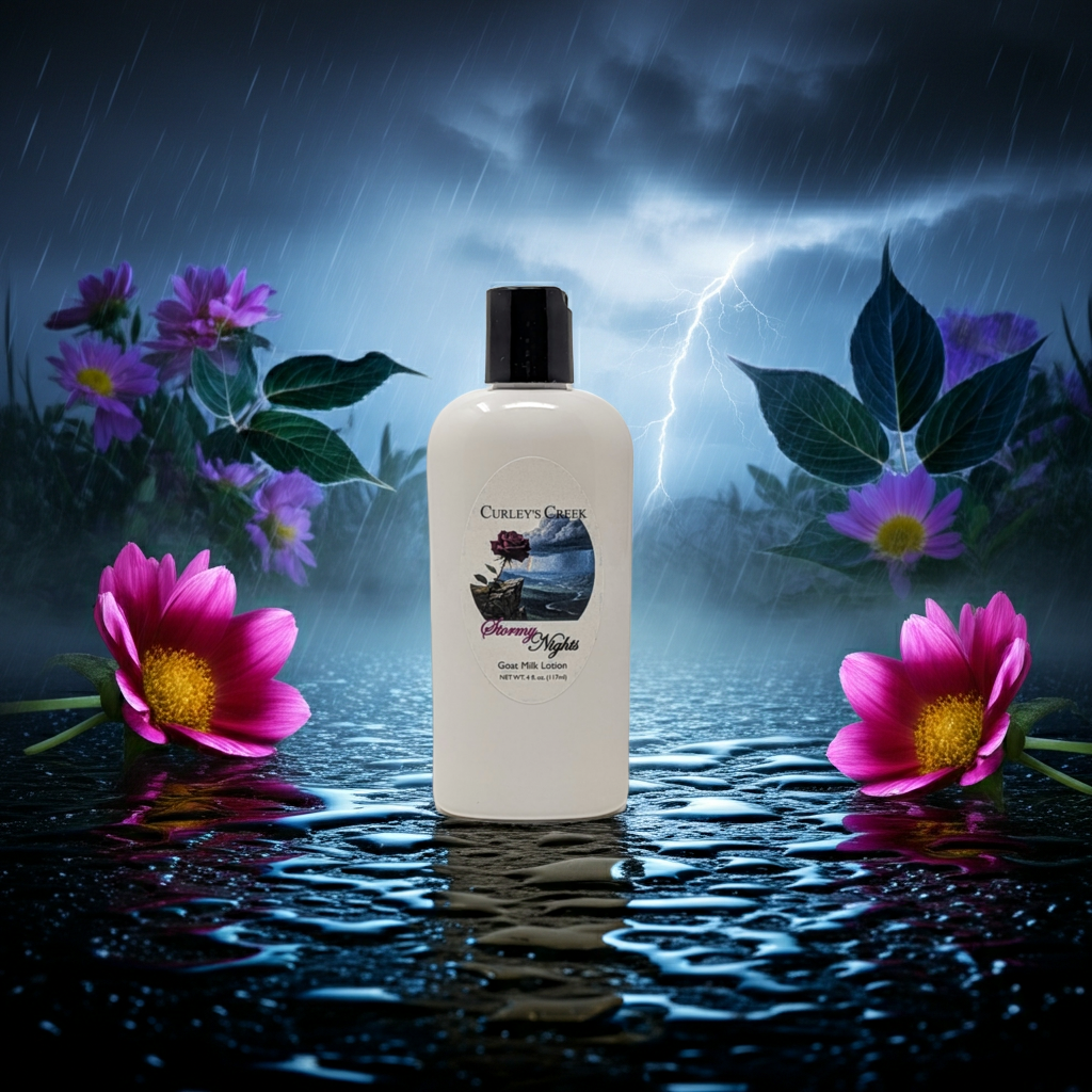 🌩️ Stormy Nights | Goat Milk Lotion | Handmade Natural Skincare | Dark Floral & Patchouli | Curley’s Creek