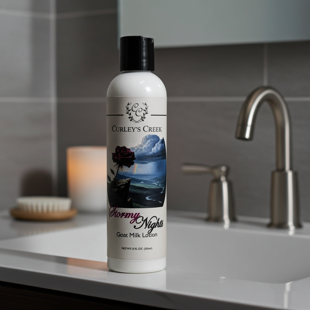 🌩️ Stormy Nights | Goat Milk Lotion | Handmade Natural Skincare | Dark Floral & Patchouli | Curley’s Creek