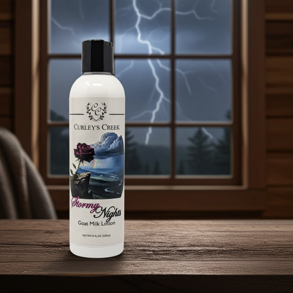 🌩️ Stormy Nights | Goat Milk Lotion | Handmade Natural Skincare | Dark Floral & Patchouli | Curley’s Creek