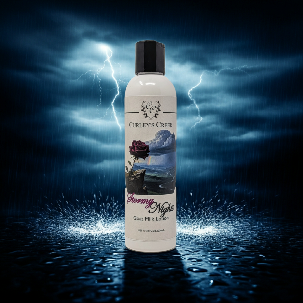 🌩️ Stormy Nights | Goat Milk Lotion | Handmade Natural Skincare | Dark Floral & Patchouli | Curley’s Creek