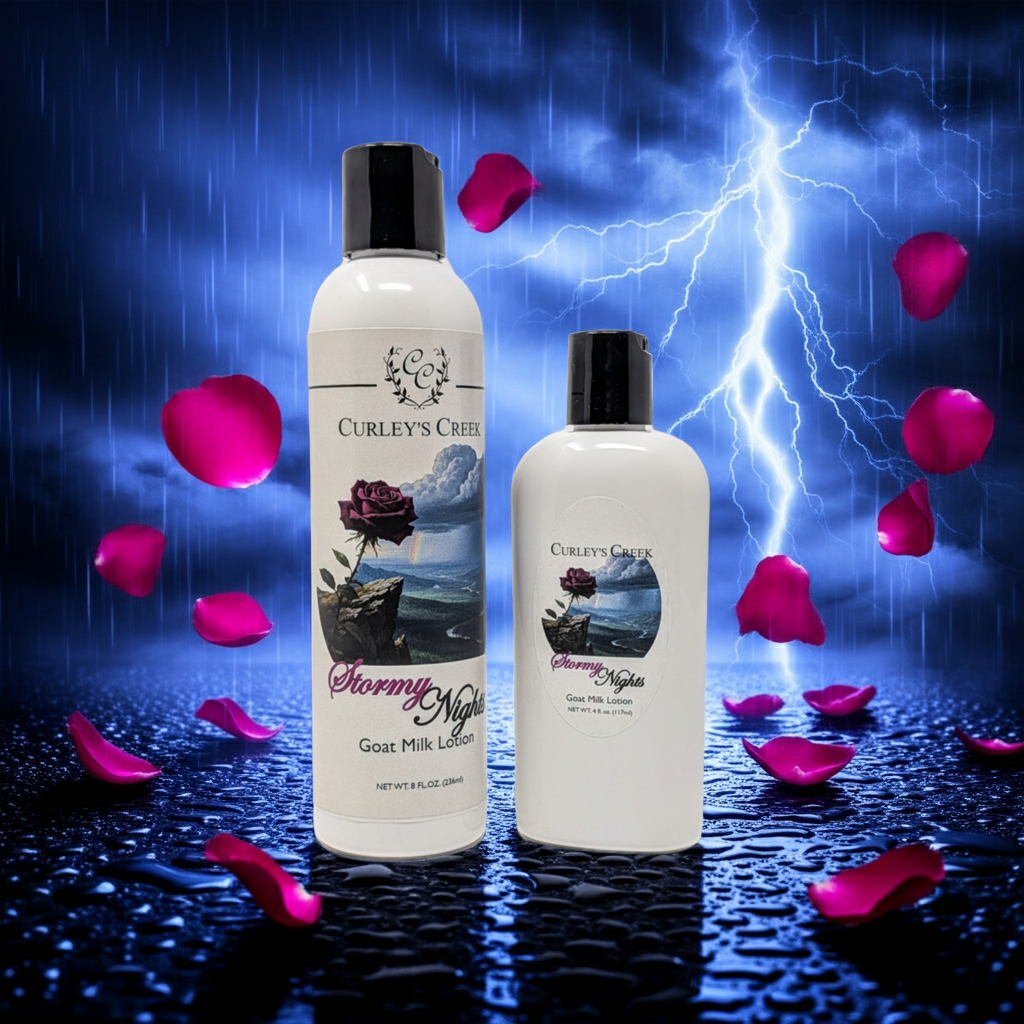 🌩️ Stormy Nights | Goat Milk Lotion | Handmade Natural Skincare | Dark Floral & Patchouli | Curley’s Creek