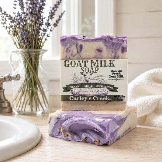 Goat Milk Soap | Lavender Field | Handmade Natural Skincare | Calming Lavender & Vanilla | Curley’s Creek®