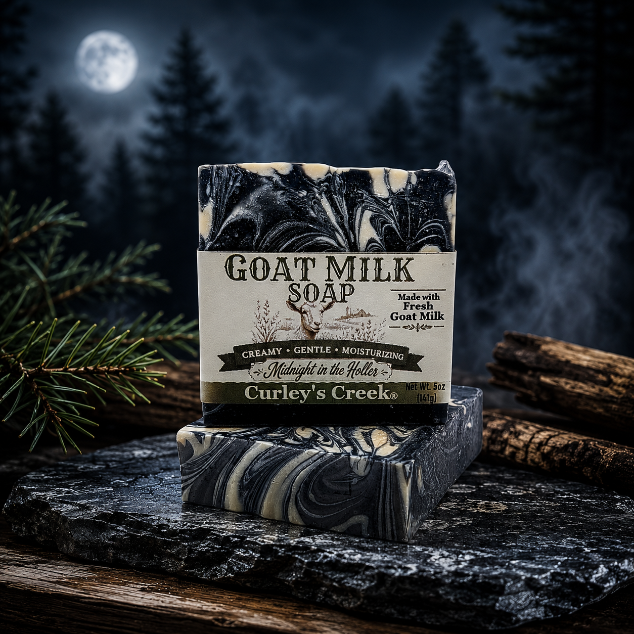 Goat Milk Soap | Midnight in the Holler | Handmade Natural Skincare | Smoky Woods & Spice | Curley’s Creek®