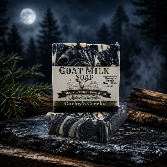 Goat Milk Soap | Midnight in the Holler | Handmade Natural Skincare | Smoky Woods & Spice | Curley’s Creek®