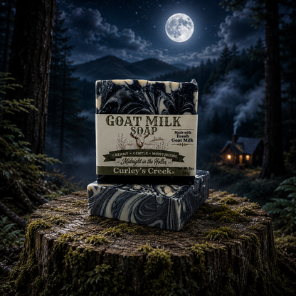 Goat Milk Soap | Midnight in the Holler | Handmade Natural Skincare | Smoky Woods & Spice | Curley’s Creek®
