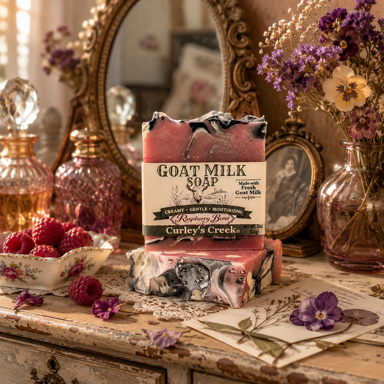 Goat Milk Soap | Raspberry Beret | Handmade Natural Skincare | Curley's Creek®
