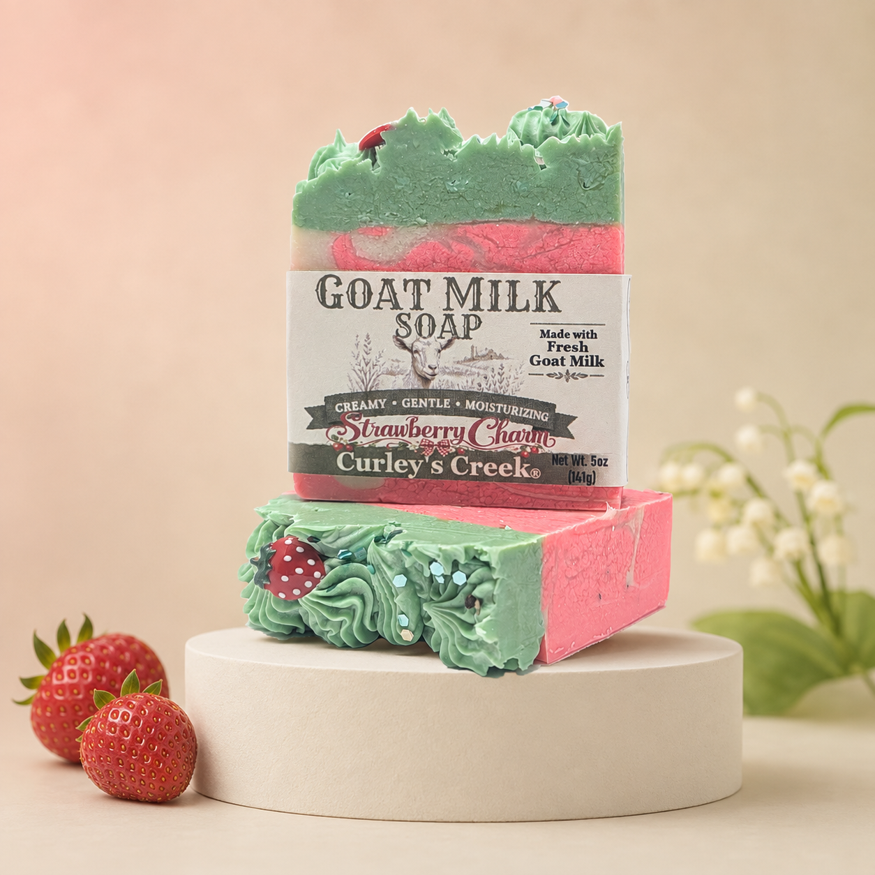Goat Milk Soap | Strawberry Charm | Sweet Red Fruits and Sparkles | Curley's Creek®