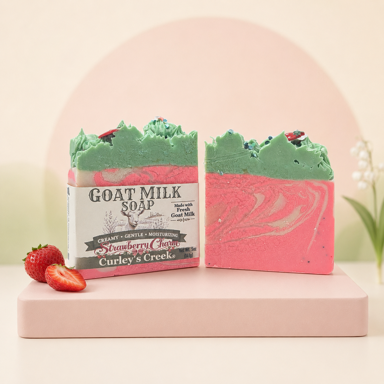 Goat Milk Soap | Strawberry Charm | Sweet Red Fruits and Sparkles | Curley's Creek®