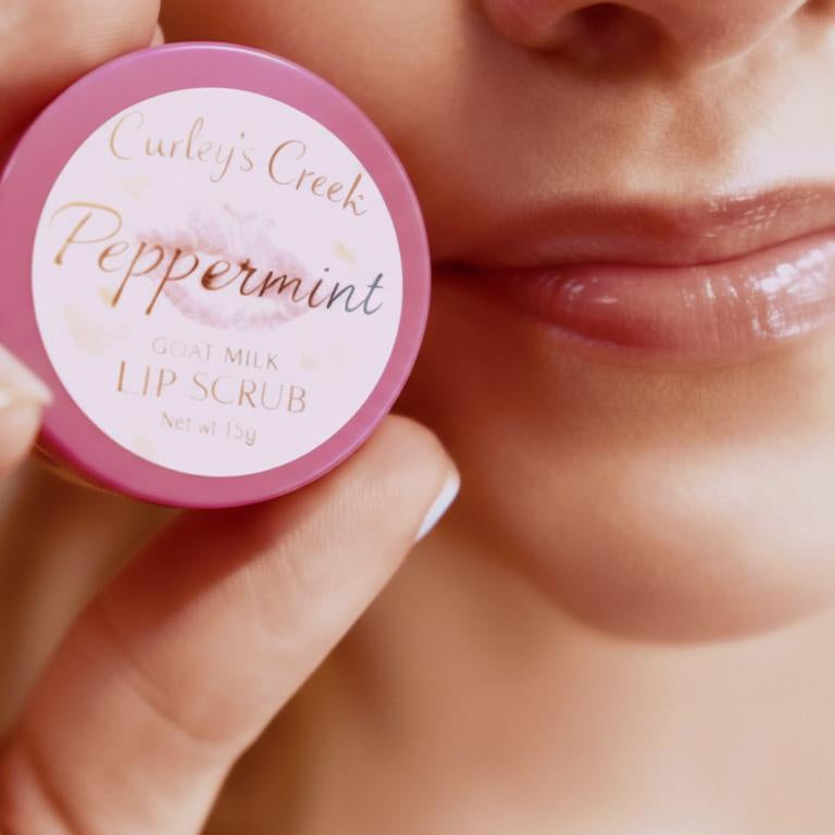 Goat Milk Lip Scrub | Exfoliating Sugar Scrub for Soft Lips | Honey, Peppermint, Cherry, Vanilla | Curley's Creek®