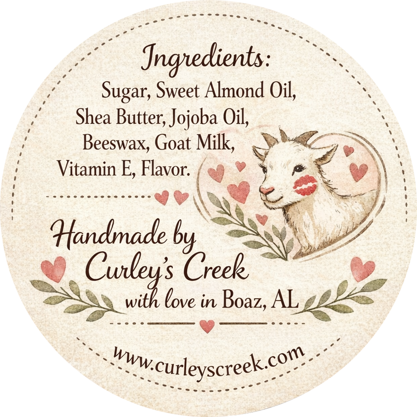 Goat Milk Lip Scrub | Exfoliating Sugar Scrub for Soft Lips | Honey, Peppermint, Cherry, Vanilla | Curley's Creek®