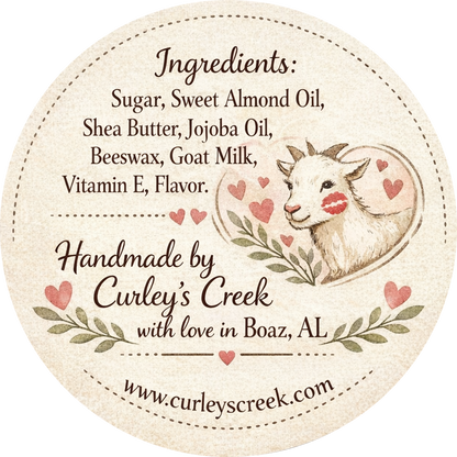 Goat Milk Lip Scrub | Exfoliating Sugar Scrub for Soft Lips | Honey, Peppermint, Cherry, Vanilla | Curley's Creek®