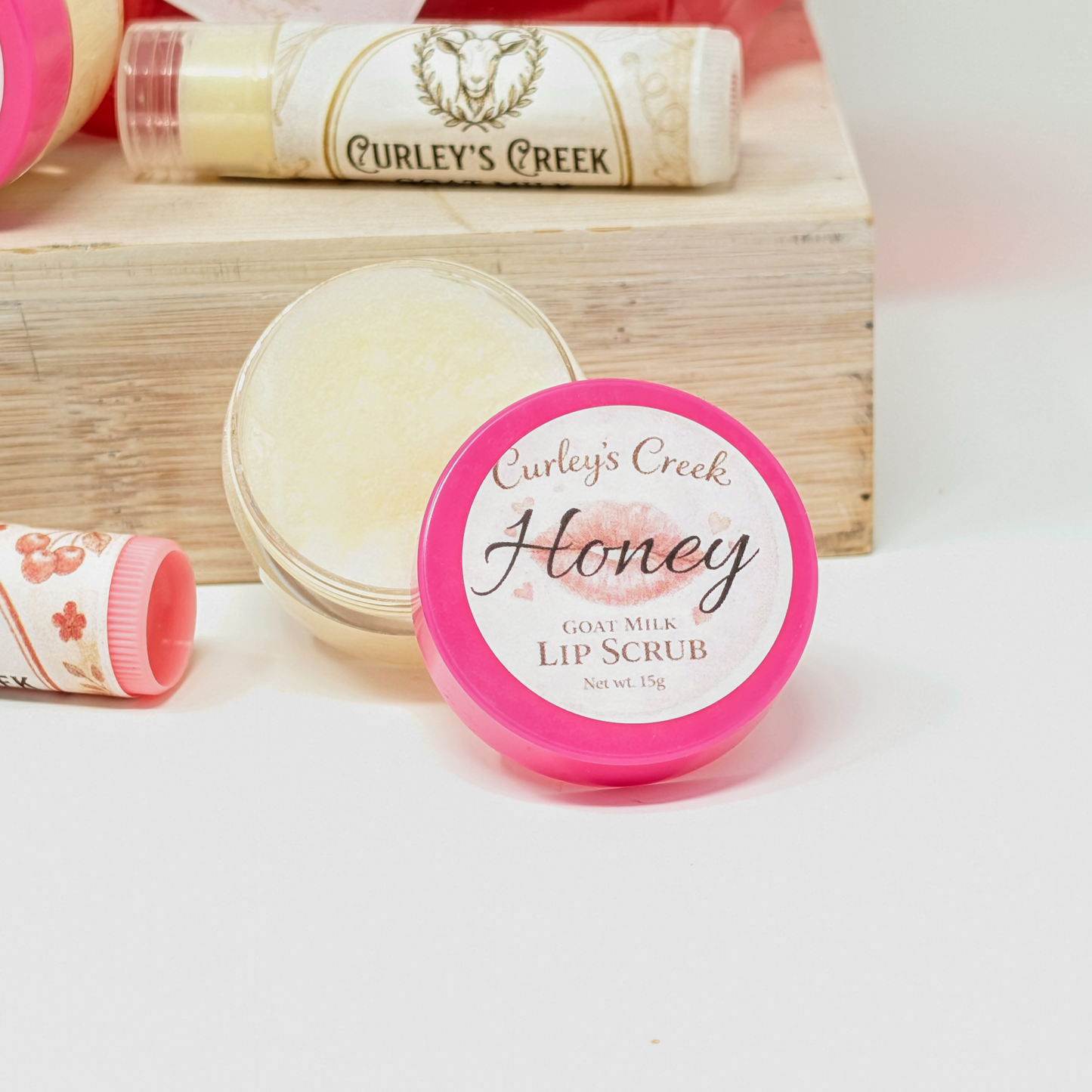 Goat Milk Lip Scrub | Exfoliating Sugar Scrub for Soft Lips | Honey, Peppermint, Cherry, Vanilla | Curley's Creek®