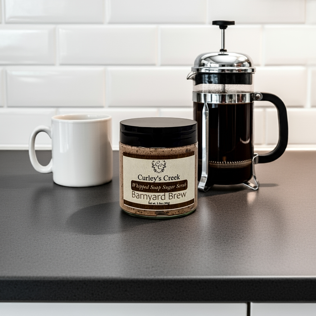 🥥 Barnyard Brew | Whipped Soap Sugar Scrub | Coconut Coffee | 3.5oz | 7oz | Curley's Creek