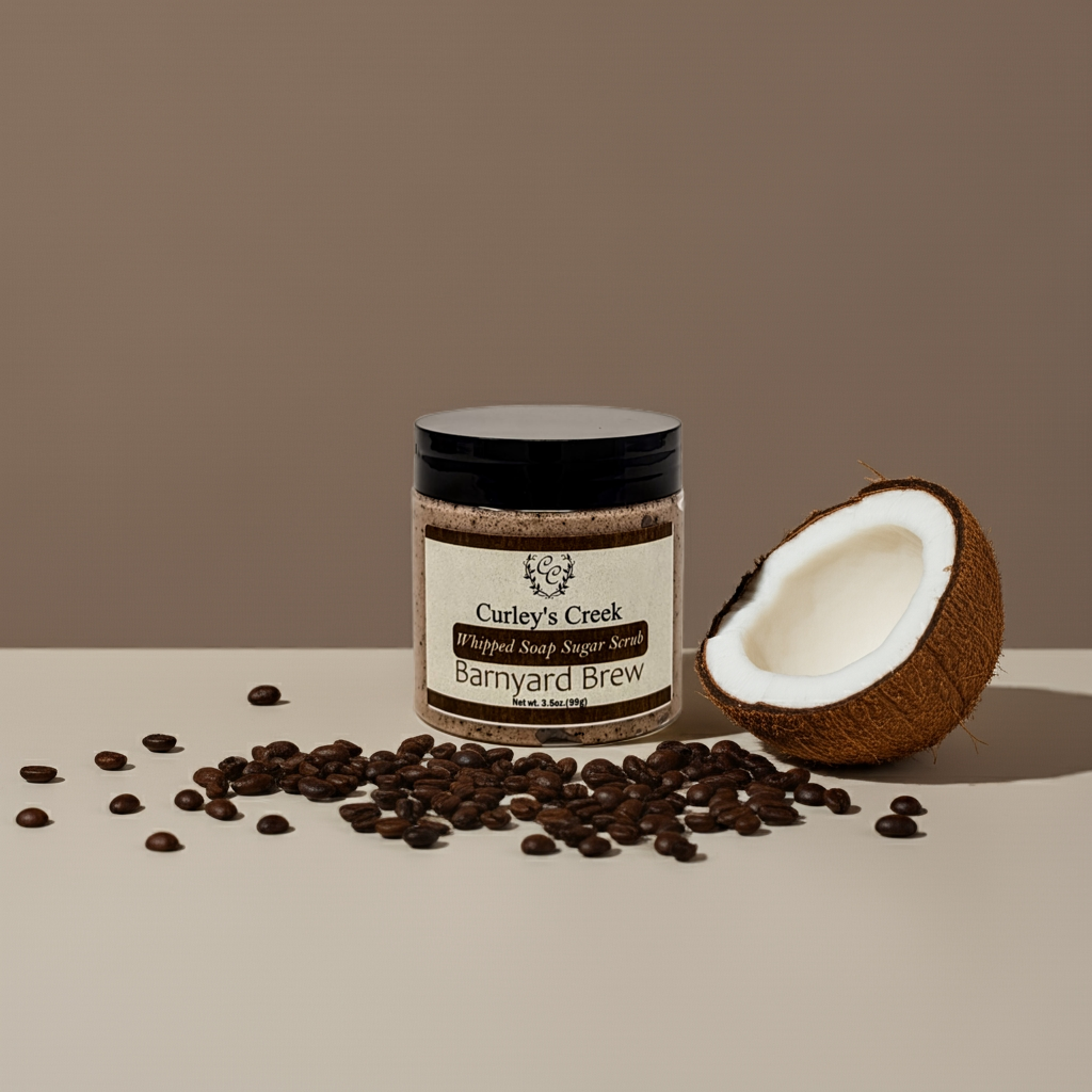 🥥 Barnyard Brew | Whipped Soap Sugar Scrub | Coconut Coffee | 3.5oz | 7oz | Curley's Creek