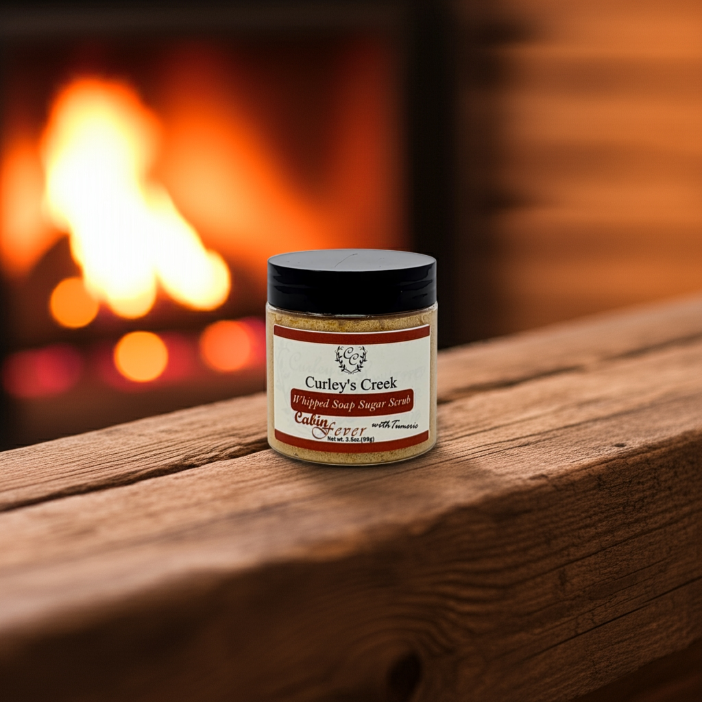 🌲 Cabin Fever | Whipped Soap Sugar Scrub | Turmeric Infused | 3.5oz | 7oz | Curley's Creek