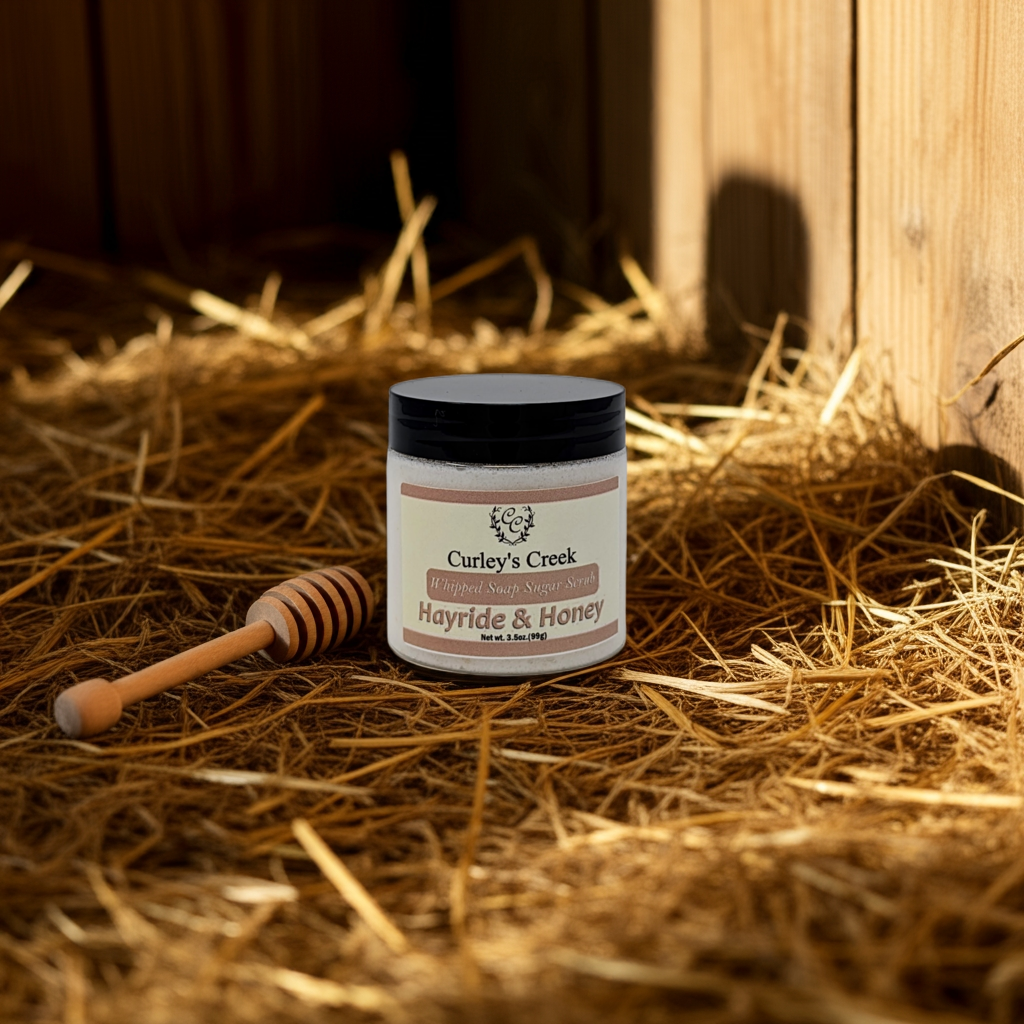 🌾 Hayride & Honey | Whipped Soap Sugar Scrub | Oatmeal Milk & Honey | 3.5oz | 7oz | Curley's Creek