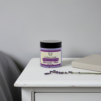 💜 Lavender Field | Whipped Soap Sugar Scrub | Calming Lavender | 3.5oz | 7oz | Curley's Creek