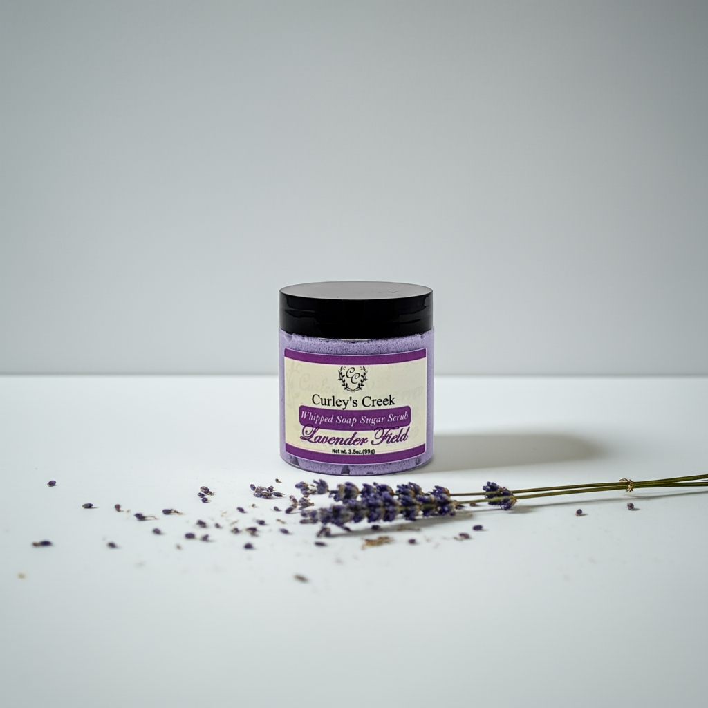 💜 Lavender Field | Whipped Soap Sugar Scrub | Calming Lavender | 3.5oz | 7oz | Curley's Creek