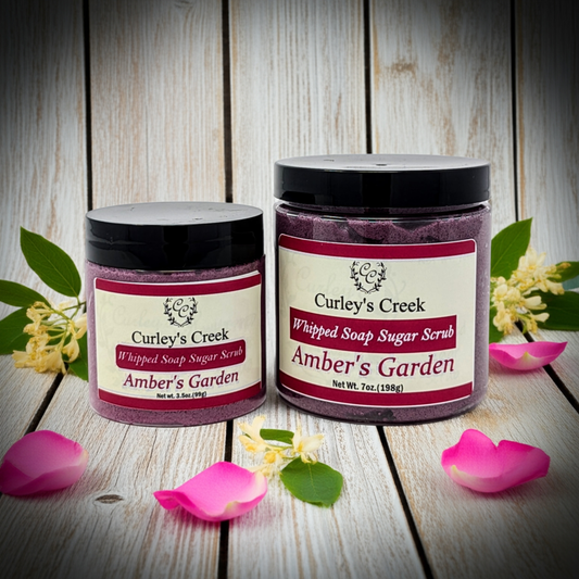🌸 Amber's Garden | Whipped Soap Sugar Scrub | 3.5oz | 7oz | Exfoliating Wash | Curley's Creek