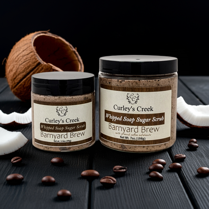 🥥 Barnyard Brew | Whipped Soap Sugar Scrub | Coconut Coffee | 3.5oz | 7oz | Curley's Creek