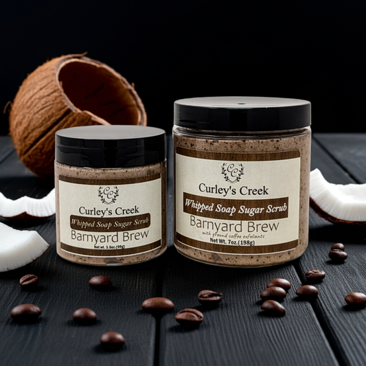 🥥 Barnyard Brew | Whipped Soap Sugar Scrub | Coconut Coffee | 3.5oz | 7oz | Curley's Creek